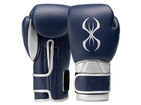 Sting Boxing Predator Leather Sparring Gloves Navy Silver Velcro
